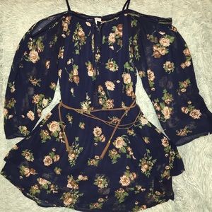 Floral print boho off the shoulder dress